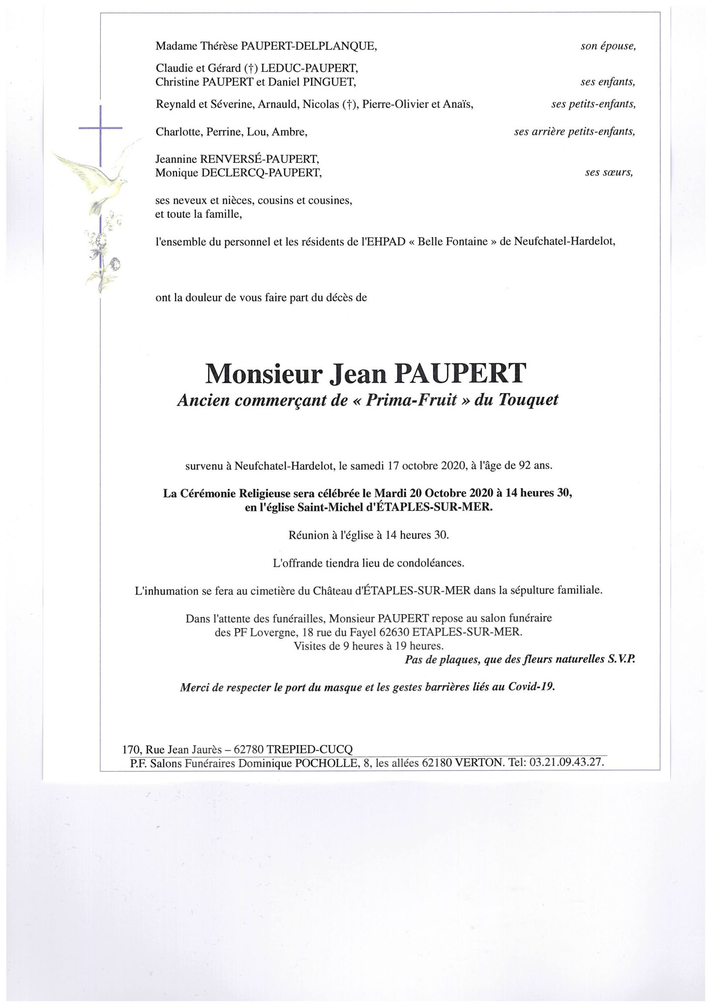 Avis de décès Jean PAUPERT